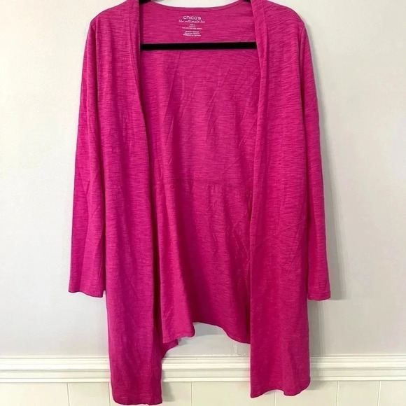 Chico's The Ultimate Tee Cotton Slub Cardigan Berry Pink Long Sleeve Size S GUC - Picture 2 of 7